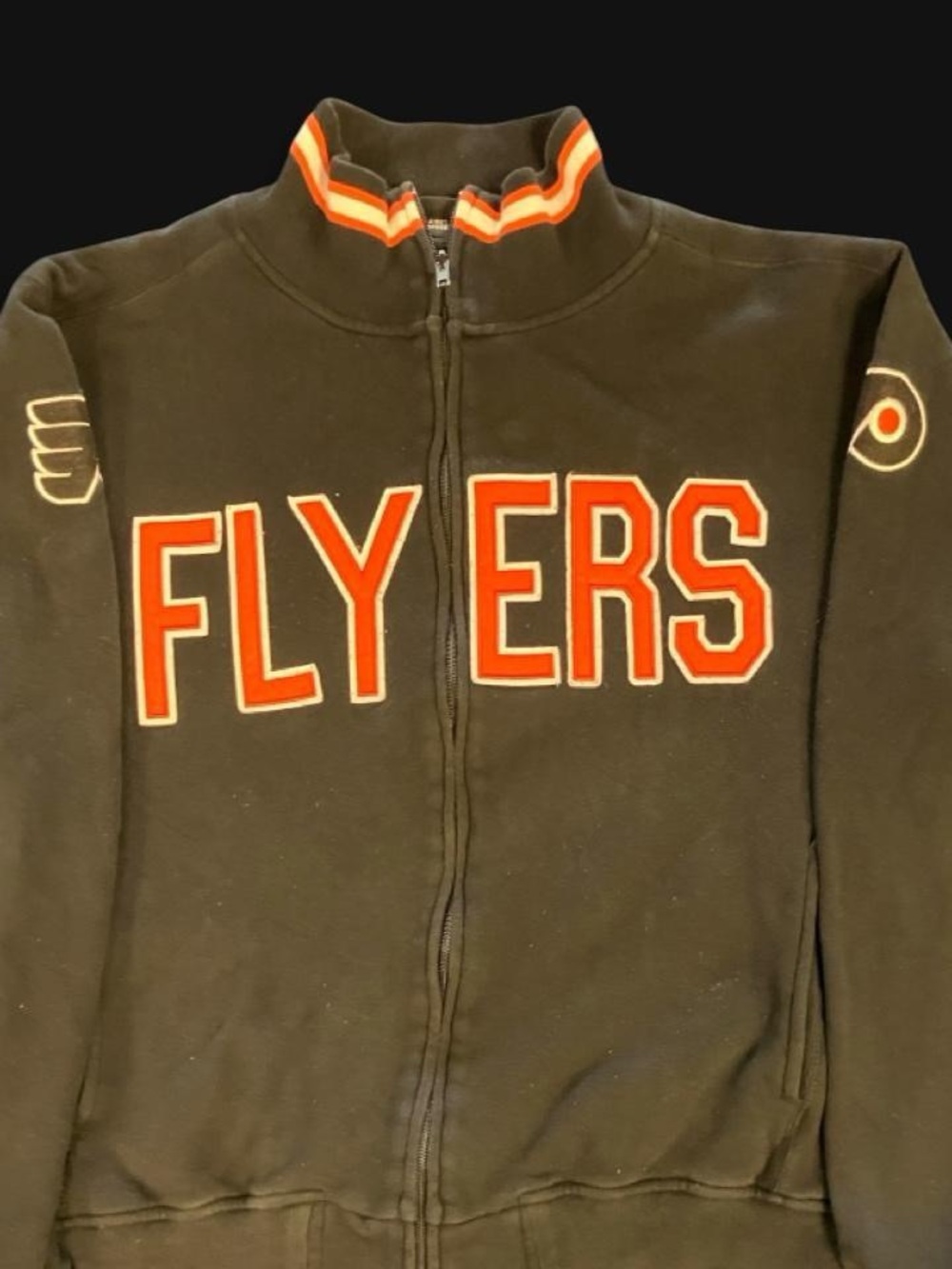 Vintage 90s Retro Black Philadelphia Flyers Womens Spellout Zip Up Jacket Size M